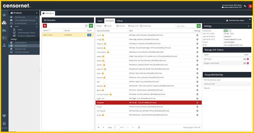 At a glance user view showing individual status and group memberships