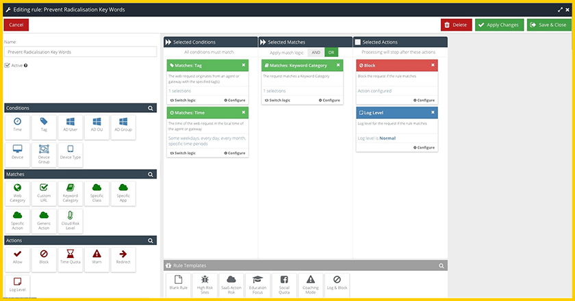 Web Security and CASB combined visual rule builder